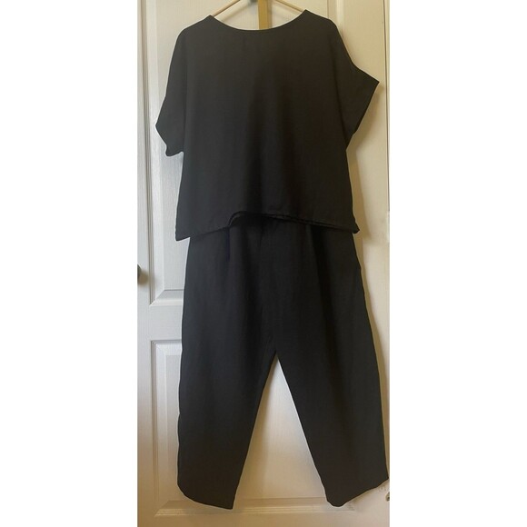 Elizabeth Suzann Set Georgia Tee Andy Trouser 100% Linen Size L/XL Black - Picture 2 of 14